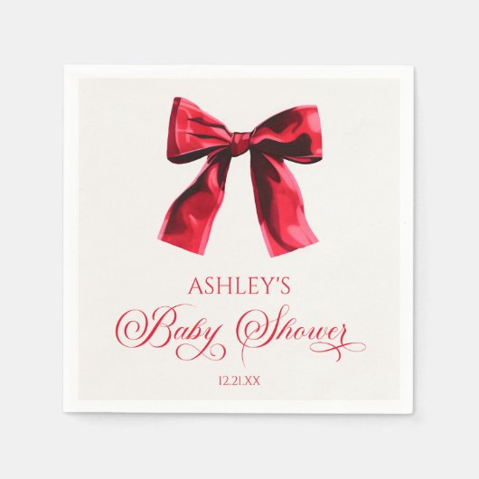 Serviette En Papier Elégant Baby shower rouge coquette Bow (Devant)