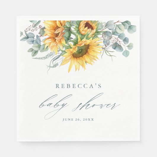 Serviette En Papier Élégant Baby shower rustique de tournesol (Devant)