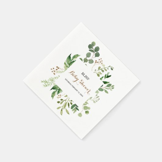 Serviette En Papier Elégant Baby shower vert feuille Eucalyptus (Coin)