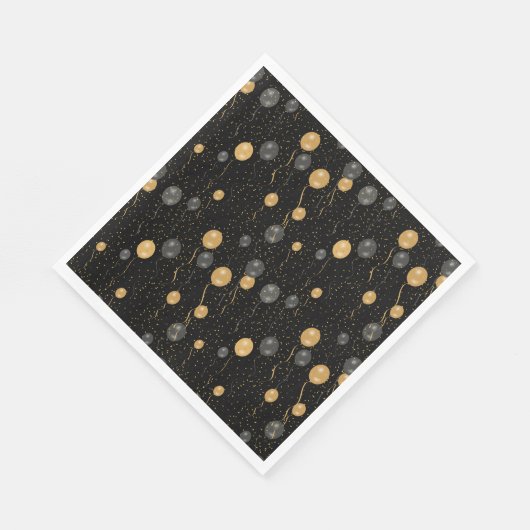 Serviette En Papier Élégant Ballons Noir & Or (Coin)