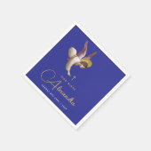 Serviette En Papier Élégant Baptême Bleu Angel Bénie Or Calligraphie (Coin)