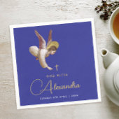 Serviette En Papier Élégant Baptême Bleu Angel Bénie Or Calligraphie