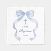 Serviette En Papier Élégant Baptême Bleu Bow (Devant)
