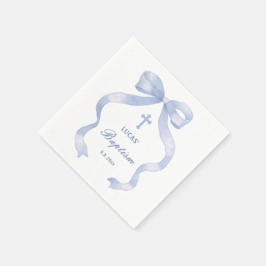 Serviette En Papier Élégant Baptême Bleu Bow (Coin)