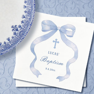 Serviette En Papier Élégant Baptême Bleu Bow