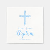 Serviette En Papier Élégant Baptême Croix Bleue Personnalisé Napkin (Devant)