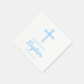 Serviette En Papier Élégant Baptême Croix Bleue Personnalisé Napkin (Coin)