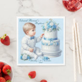 Serviette En Papier Élégant Baptême de Croix Florale Bleue (En situation)