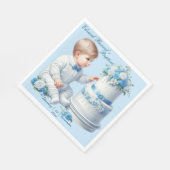 Serviette En Papier Élégant Baptême de Croix Florale Bleue (Coin)