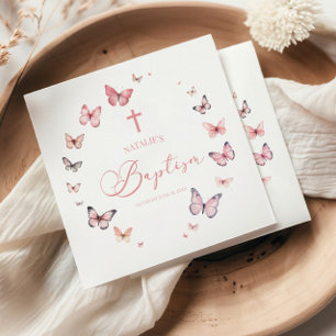 Serviette En Papier Élégant Baptême Papillon rose doux