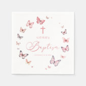 Serviette En Papier Élégant Baptême Papillon rose doux (Devant)