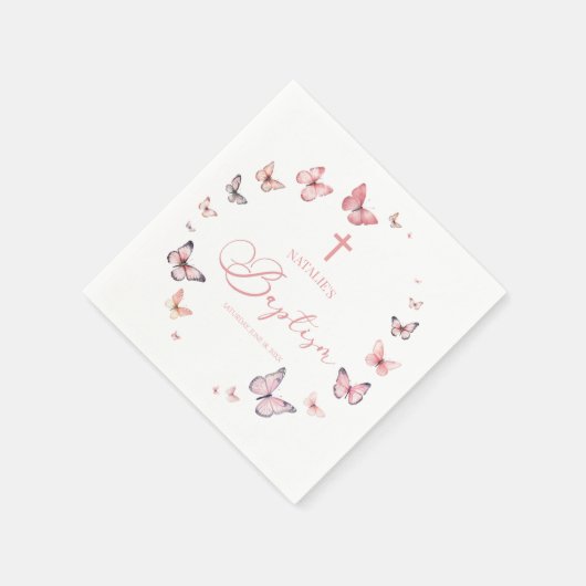 Serviette En Papier Élégant Baptême Papillon rose doux (Coin)