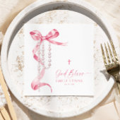 Serviette En Papier Élégant Baptême rose et Rosaire