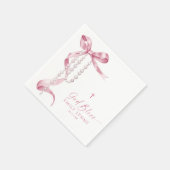 Serviette En Papier Élégant Baptême rose et Rosaire (Coin)