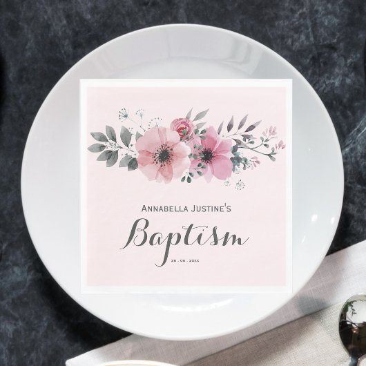 Serviette En Papier Élégant BAPTISME rose floral