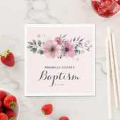 Serviette En Papier Élégant BAPTISME rose floral (En situation)
