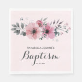 Serviette En Papier Élégant BAPTISME rose floral (Devant)