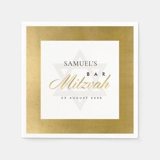 SERVIETTE EN PAPIER ÉLÉGANT BAT MITZVAH SIMPLE DE BARRE D'OR FAUX PROP (Devant)
