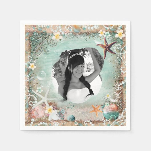 Serviette En Papier Elégant Beach Sea Starfish & Pearls (Devant)