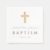 Serviette En Papier Élégant Bébé Bleu Script Religieux Garçon Baptême (Devant)