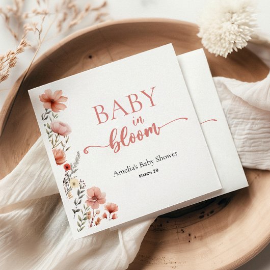 Serviette En Papier Élégant Bébé floral Blush en fleurs Douche