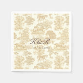 Serviette En Papier Élégant Beige Cheval Toile Nom Initiales (Devant)