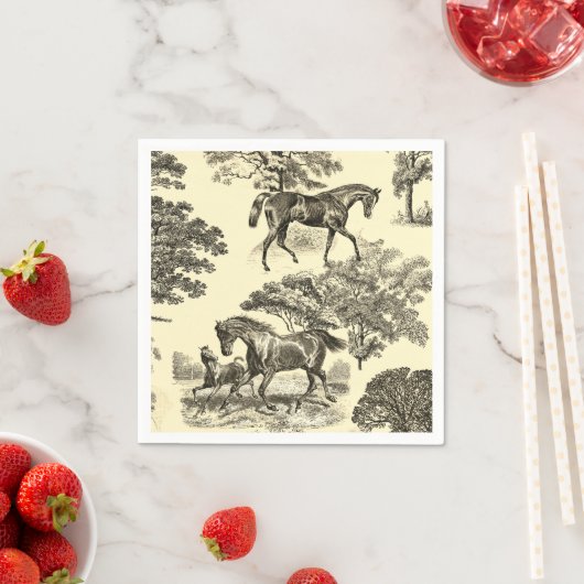 Serviette En Papier Elégant Beige Rustique Horses Toile (En situation)