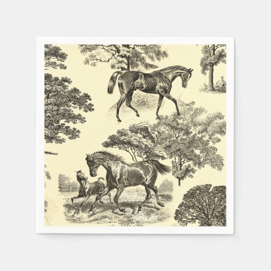 Serviette En Papier Elégant Beige Rustique Horses Toile (Devant)