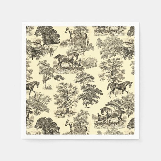 Serviette En Papier Elégant Beige Rustique Horses Toile (Devant)