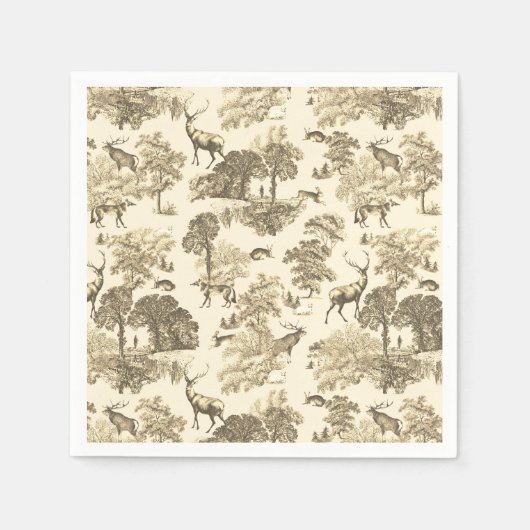 Serviette En Papier Élégant Beige Tan Motif en toile française (Devant)