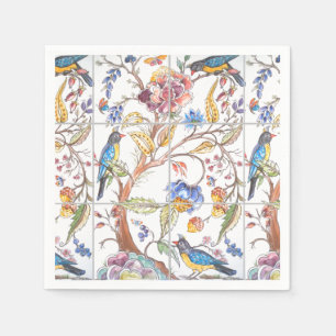 Serviette En Papier Elégant Bird Floral Carrelage Multicolor Chinoiser