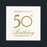 Serviette En Papier Elégant Black and Gold 50th Birthday Invitation<br><div class="desc">Faites de la célébration du 50e anniversaire de votre bien-aimé une occasion spéciale avec cette invitation élégante et moderne. Le design sophistiqué des couleurs noir et or, combiné à une calligraphie et une typographie élégantes, crée un design simple et élégant qui est parfait pour toute surprise de 50ème fête ou...</div>