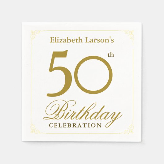 Serviette En Papier Elégant Black and Gold 50th Birthday Invitation (Devant)
