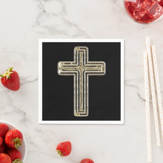 Serviette En Papier Elégant Black and Gold Cross Religion Event (En situation)