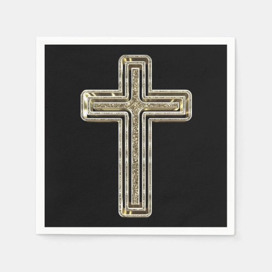 Serviette En Papier Elégant Black and Gold Cross Religion Event (Devant)
