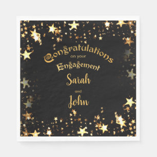 Serviette En Papier Élégant Black and Gold Engagement Party
