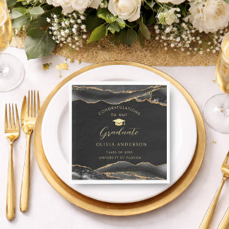 Serviette En Papier Elegant Black and Gold Graduation Party