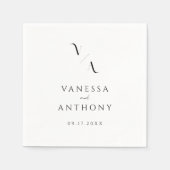 Serviette En Papier Elegant Black and White Monogram Modern Wedding (Devant)
