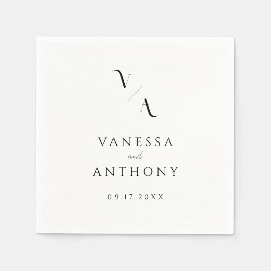 Serviette En Papier Elegant Black and White Monogram Modern Wedding (Devant)
