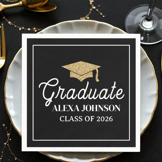 Serviette En Papier Elegant Black Class Of 2026 Graduation