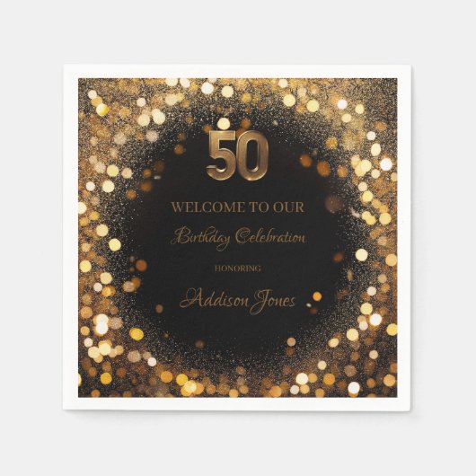 Serviette En Papier Elégant Black & Gold 50e Anniversaire Papier Napki (Devant)