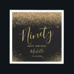 Serviette En Papier Elégant Black Gold 90th Birthday Parties scintilla<br><div class="desc">Cet élégant arrière - plan en or noir 90ème anniversaire avec le nom pétillant de parties scintillant dans le script sont de grands éléments à montrer sur ce produit. La partie extraordinaire ici est que vous pouvez la customiser en ajoutant un nom du célébrant et d'autres informations. Il possède une...</div>