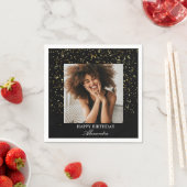 Serviette En Papier Elegant Black & Gold Confetti Birthday Photo (En situation)
