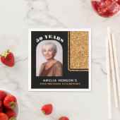 Serviette En Papier Elegant Black Gold Glitter Photo 50th Birthday (En situation)