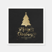 Serviette En Papier Élégant Black Gold Joyeux Noël étincelant (Devant)