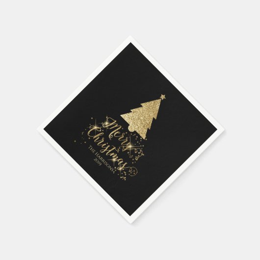Serviette En Papier Élégant Black Gold Joyeux Noël étincelant (Coin)