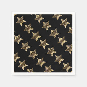 Serviette En Papier Elégant Black Gold Look Christmas Stars Motif