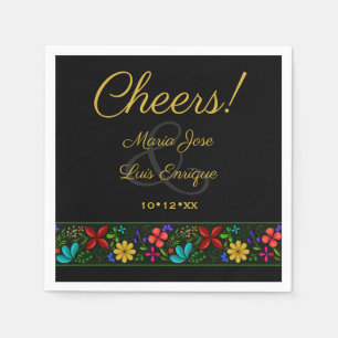 Serviette En Papier Elégant Black Gold Mariage Floral latino-américain