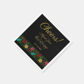Serviette En Papier Elégant Black Gold Mariage Floral latino-américain (Coin)