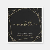 Serviette En Papier Élégant Black Gold Nom Script Graduation Napkins (Devant)